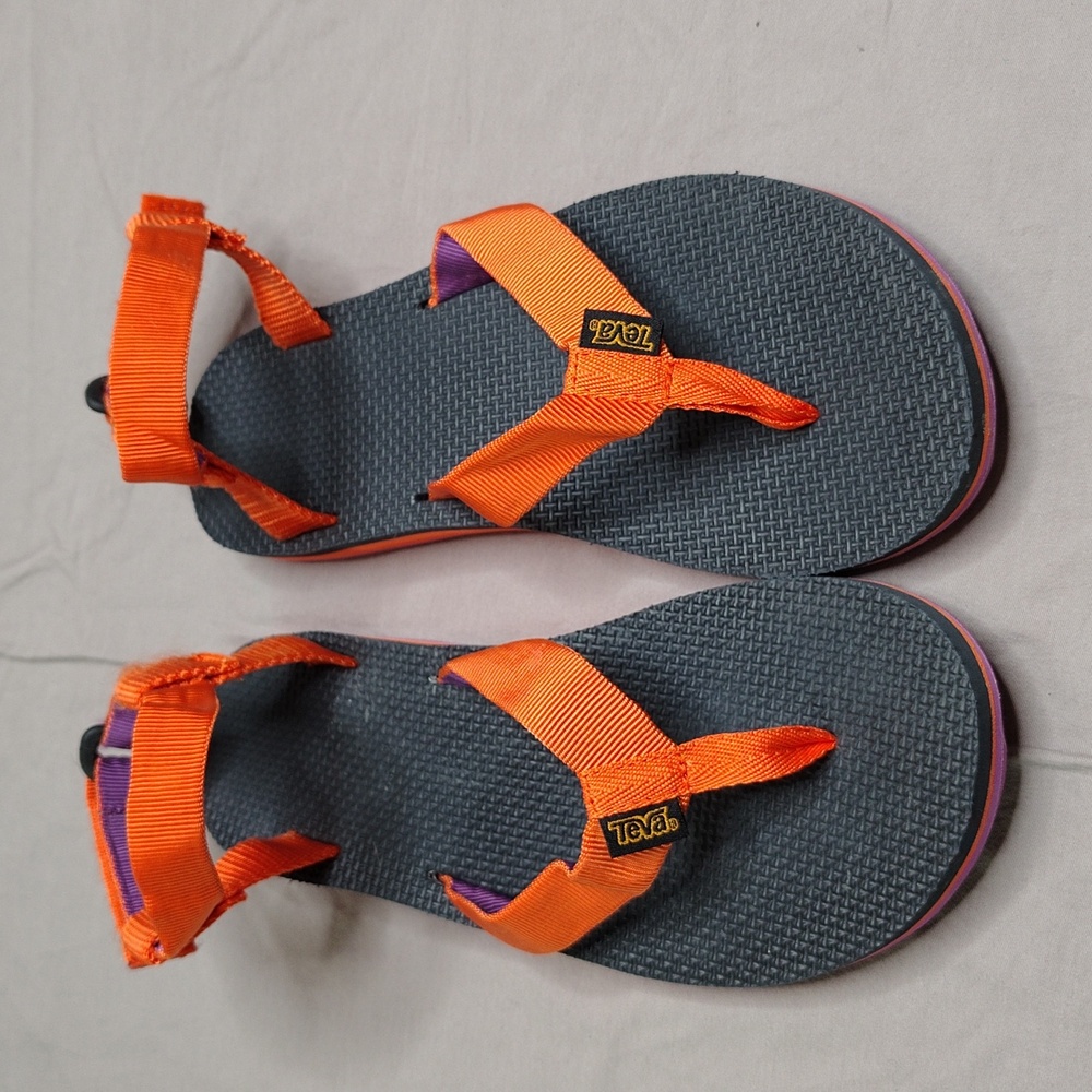 Teva Orange Strappy Sandals with Dark Gray Footbed